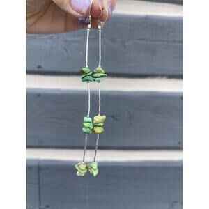 Liquid Silver Heishi Dangle Green Turquoise Sterling Earrings 5.5” LONG Southwes